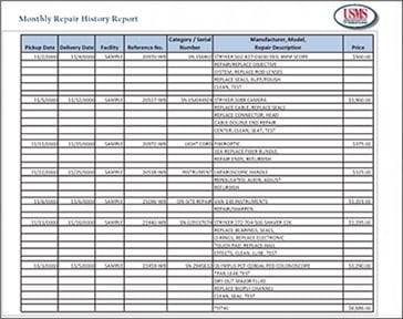 USMS | US Medical Systems | monthly repair history report